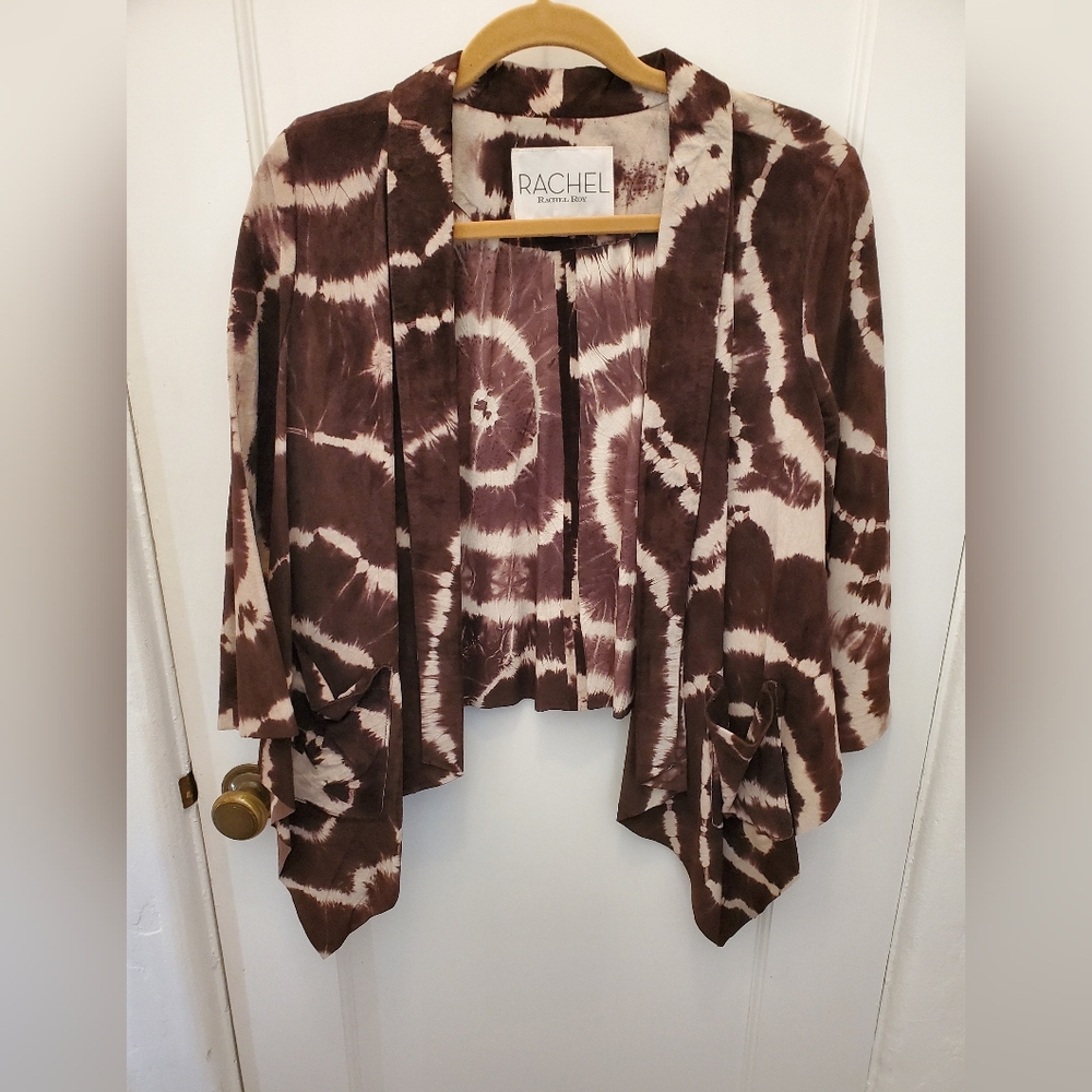 RACHEL Rachel Roy Brown Tie-Dye Suede Drape Front Jacket Size L